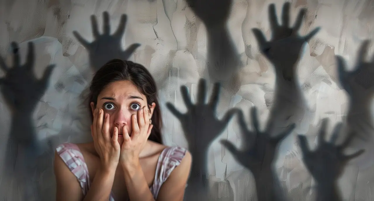 ai generated, fear, hands, woman, shocked, horror, expression, anxiety, ghostly, trapped, distress, eerie, haunting, surreal, emotional, impactful, drama, shocked, shocked, shocked, anxiety, anxiety, anxiety, anxiety, anxiety, trapped, emotional