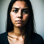 Visage de femme fermé, stressé